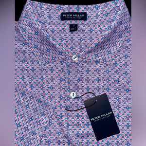 Peter Millar Size Large Tailored Fit Geometric Circles Golf Polo - $125 NWT